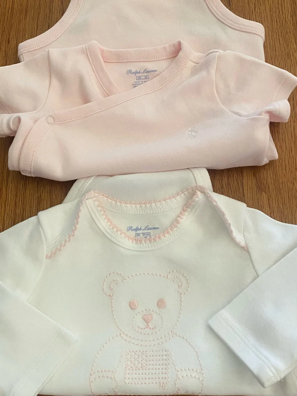 Ralph Lauren Pink and Embroidered Bear Baby One-Piece Bodysuits Set